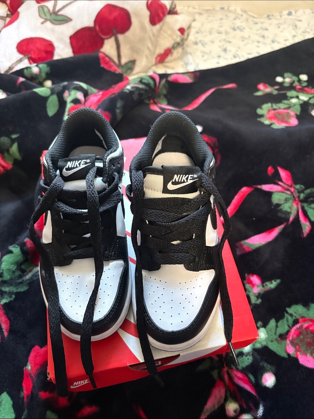 Nike Kids Black and White Low-Top Sneakers with Classic Swoosh